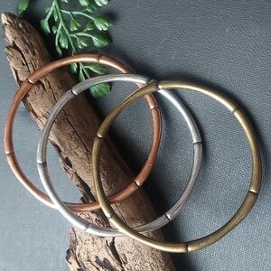 B580 Bamboo Styled Metal Trio Bangle Bracelets Set Of 3